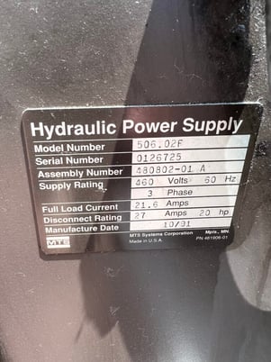 MTS #506.02, Hydraulic Power Supply, 6.4 GPM, S/N 0126725, 1991 - Image 3