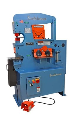 4" x 4" x 3/8" Scotchman #50514-EC, hydraulic ironworker, 50 ton, 6" throat, 2" die holder, punch, bar shear - Image 1