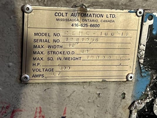10000 lb. Colt #CSHC-100-12, coil cradle & straightener, 12" x .312" stock, 60" outside dimension, (7) 3.5" - Image 9