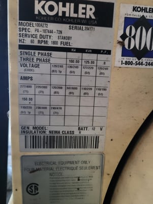 100 KW Kohler #100RZ72, standby natural gas generator set, 480 Volts, 145 / 6421 hours - Image 9