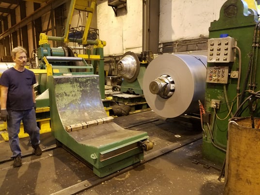 54" x 6.5" Stamco, Slitting Line, 25000 lb., .015" - .125" Gauge Range, 16" - 28" ID Cone Uncoiler, 56"/60" - Image 1