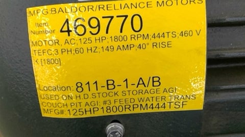 125 HP 1800 RPM Toshiba 1254XDSB41B-P, Frame 444/5TS, 4P, new surplus, 460 Volts - Image 9