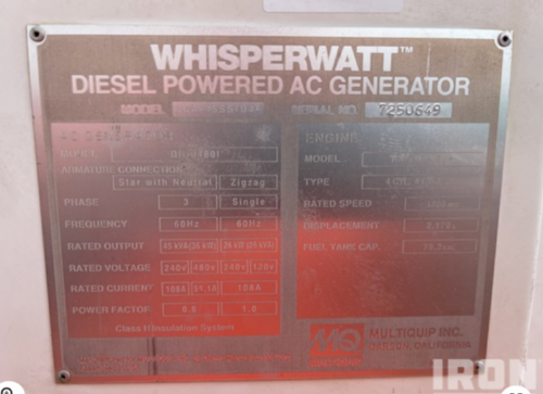 40 KW Multiquip #DCA45SSIU4F, trailer mounted, Tier 3,120/240/208/277/480 Volts, 7232 hours, 2015, $24.5k - Image 6