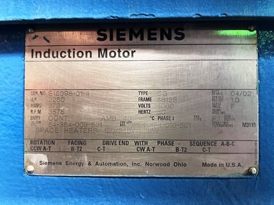 2250 HP 3600 RPM Siemens, Frame 5812S, WPISB, 4000 Volts (3 available) - Image 3