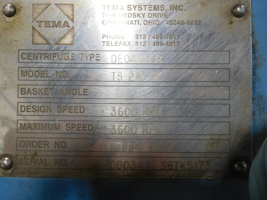 Tema #TA210EK, decanter centrifuge, 3600 RPM, 7.5 HP, 3 phase - Image 9