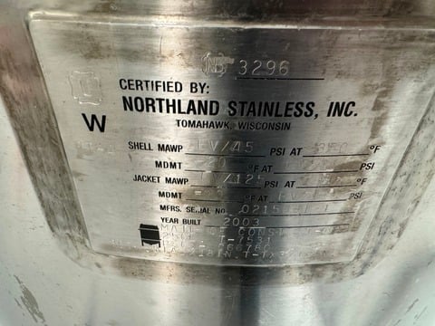 65 gallon Northland Stainless, inconel reactor, jacketed, agitated, 45/125 psi, 2003 - Image 4