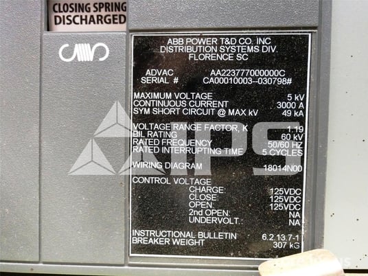 3000 Amps ABB Advac Aa223777000000c Model 2 (advac Model 2) 125 Volts DC Control - Image 5