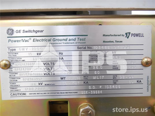 GE Gmv Ground And Test Device 5kv/15 KV 1200/2000 Amps Unused Surplus For Vb / Vb1 With Ml-17 Mechanism, 48 - Image 5