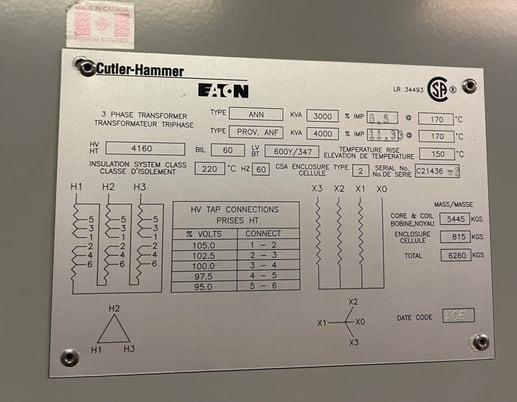 3000 KVA 4160 Primary, 600Y/347 Secondary, Eaton Cutler Hammer, Dry Transformer, Nema 2 - Image 2