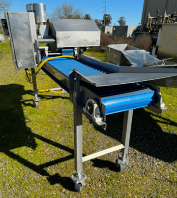 F.I.R.M. Inc., slicer, tip & tail cutter, topper, blue belting w/low profiel cleats, 16" wide belt, 12" blade - Image 2