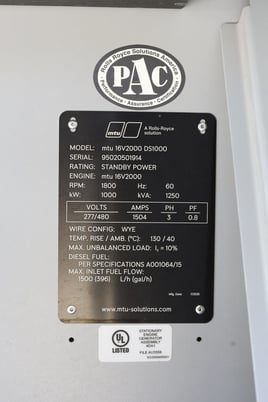 1000 KW MTU #16V2000G86S, standby diesel generator, open, 277/480 Volts, 2024, #089962 - Image 6