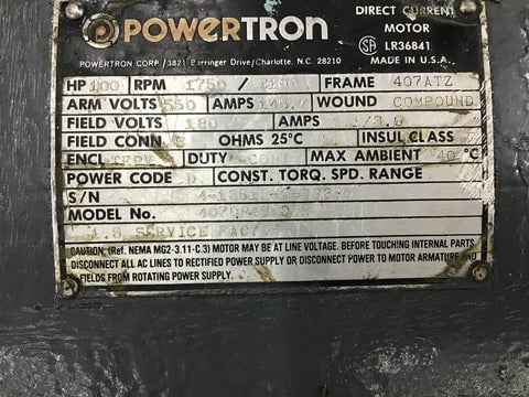 100 HP 1750 RPM Powertron 4070P450001, Frame 407ATZ, TEPV, 550 VA, 180 VF - Image 2