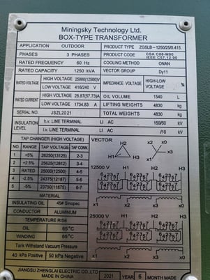 1250 KVA 25000 Primary, 416/240 Secondary, Jiangsu Zhenglai, padmount transformer, oil filled, 2021 - Image 2
