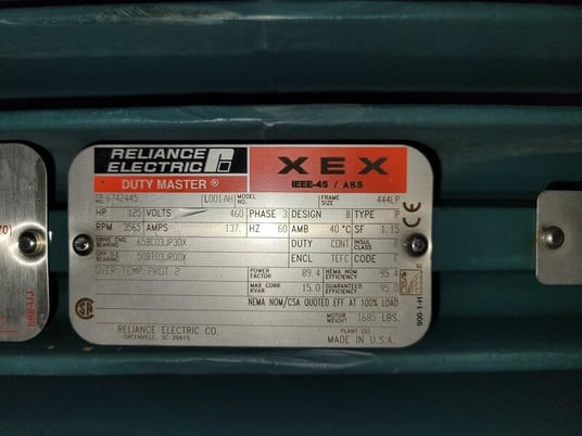 125 HP 3565 RPM Reliance L001AH, Frame 444LP, continuous duty, 460 Volts - Image 2