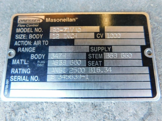 Masoneilan Dresser #90-71VA0, Control Valve, Stainless Steel, 12" x 10", Class 2500 CF8C, NEW - Image 4