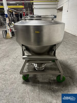 Bohle, 600 liter bin, Stainless Steel, top cover with internal baffles, bottom outlet valve, on cart - Image 3