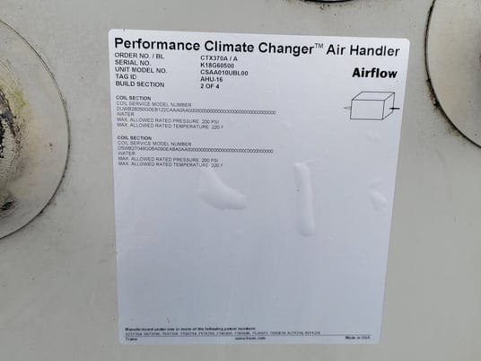 5000 cfm, Trane #CSAA010UBL00, Performance Climate Changer Air Handler, 10 unit size, 7.5 HP, 1770 RPM - Image 9