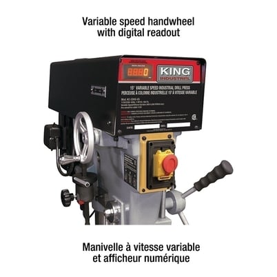 15" King Canada #KC-30HS-VS, Variable Speed Industrial Drill Press, 5/8" cap., 6" stroke, 18" x 14" table, 1 - Image 2
