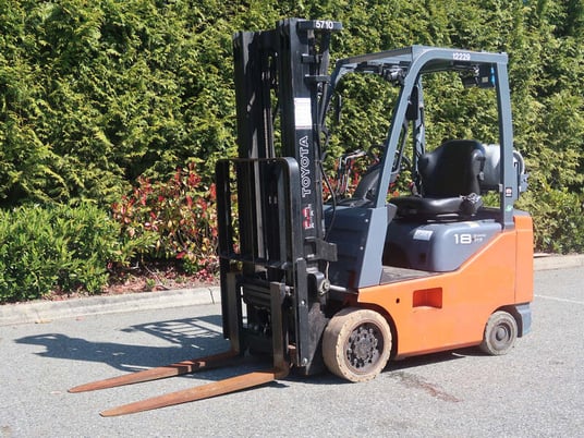 3500 lb. Toyota #8FGCU18, Forklift, 189" lift height, 3 Mast Stages, propane fuel, cushion tire, 2017 - Image 1