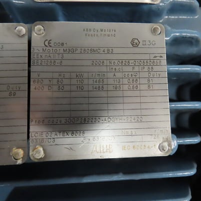 147 HP 1485 RPM ABB M3GP-280SMC-4-B3, Frame 280, 110kW AC Electric Motor, 400/690 Volts 50 Hz 3 phase - Image 2