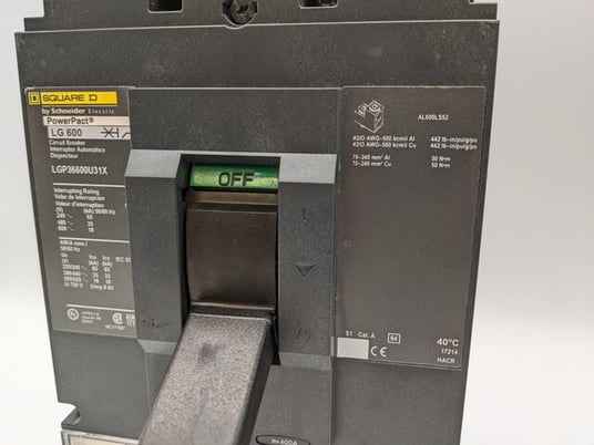 600 Amps, Square D, LGP36600U31X, 600 Volts, 3-phase, 3-pole, PowerPact ...