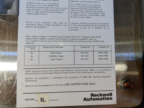 60 Amp. Allen-Bradley #1494G-CC3N, non-fusable disconnect switch, 4/4X Weatherproof, 600 Volts, 50 HP - Image 8