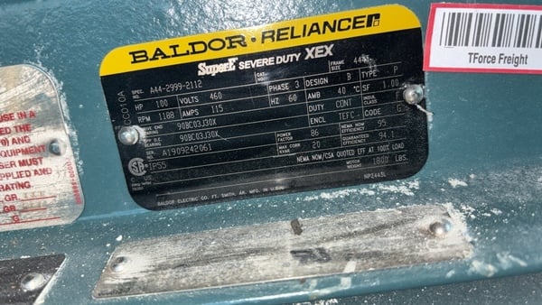 100 HP 1188 RPM Baldor Reliance, Frame 444T, TEFC, 1.00 service factor, 460 Volts (2 available) - Image 2