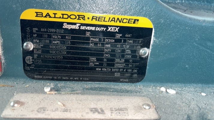 100 HP 1188 RPM Baldor Reliance, Frame 444T, TEFC, 1.00 service factor, 460 Volts (2 available) - Image 4