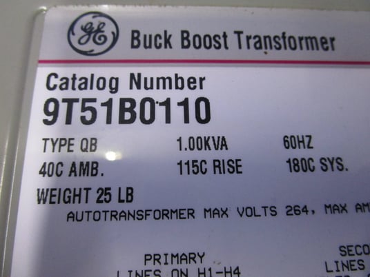 1 KVA 120/240 Primary, 12/24 Secondary, General Electric Buck Boost transformer, 9T51B0110 type QB 41.7A max - Image 3