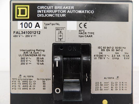 100 Amps, Square D, FAL341001212, 480 Volts - Image 2