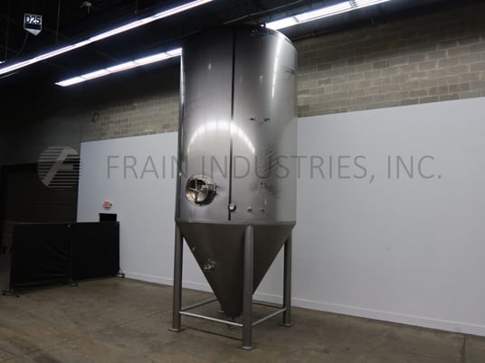 Mueller #150BBL, 304 Stainless Steel jacketed & insulated tank, 96" dia. x 138" straight wall, cone bottom - Image 1