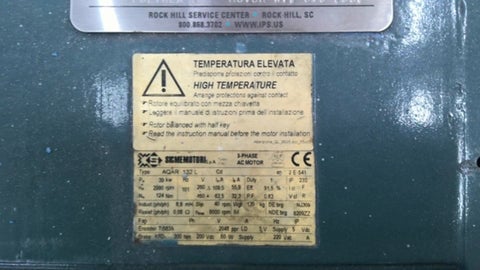 52.3 HP 2990 RPM Sicmemotori AQAR 132L, 260/460 Volts - Image 4