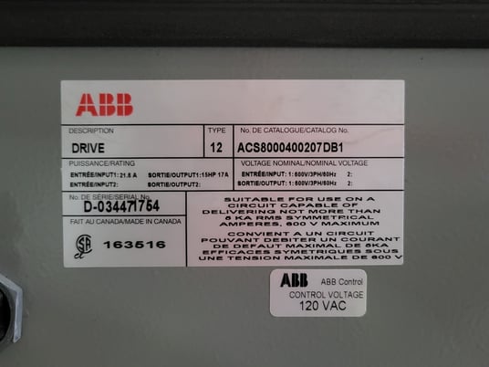 15 HP ABB, ACS800-U1-0020-7, AC Drive (VFD), 600 Volts, 17 amps - Image 6