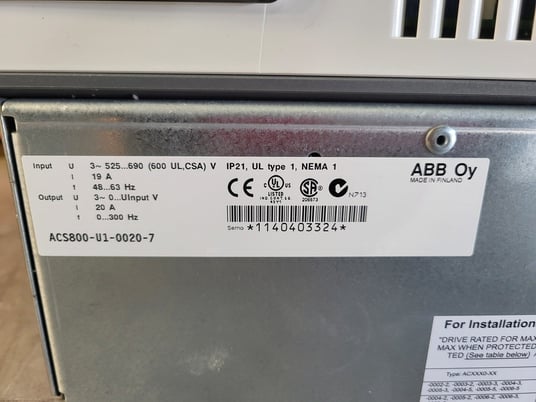 15 HP ABB, ACS800-U1-0020-7, AC Drive (VFD), 600 Volts, 20 amps, new surplus - Image 2