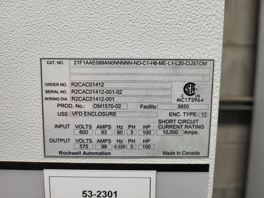 100 HP Allen-Bradley, 20F1ANE099A0NNNNN, PowerFlex Variable Frequency Drive (VFD), 600 Volts, 93 amps - Image 2