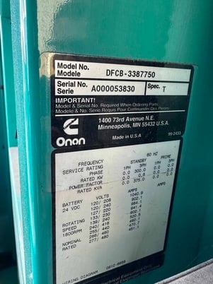 300 KW Cummins #DFCB, diesel generator set, 480 Volts, 2000 - Image 5