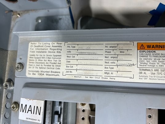 100 Amp. Cutler-Hammer, PRL2A, Pow-R-Line Panelboard, 30 Space, 3 phase, 480Y/277 V - Image 8