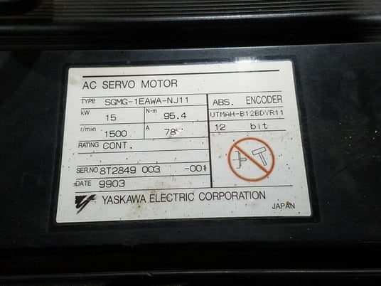 15 KW Yaskawa #SGMG-1EAWA-NJ11, Servo Motor, 1500 RPM, 95.4 Nm, 78 Amp, Continuous - Image 2