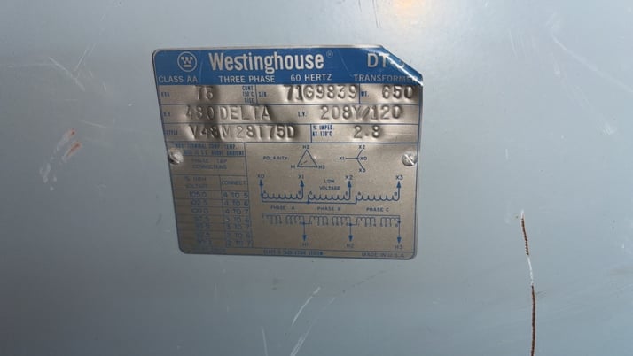 75 KVA 480 Delta Primary 208Y 120 Secondary Westinghouse W Taps For