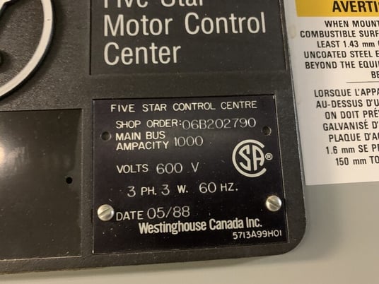 Westinghouse, five star double-sided mo, 15 Buckets, 1000 Amps, 600 V, 3 phase, 3 W., 1988 - Image 3
