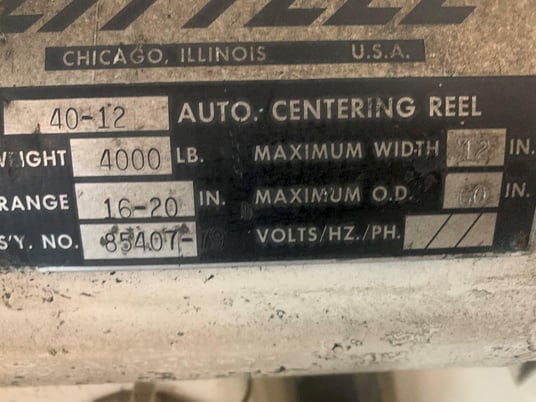4000 lb. Littell #40-12, pull-off double end coil reel uncoiler, 12" width, 60" outside dimensions, 16"-20" - Image 5