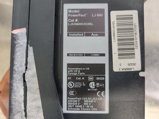 600 Amps, Square D, LJ-600, Circuit Breaker, 3 Pole, 600 Volts - Image 2