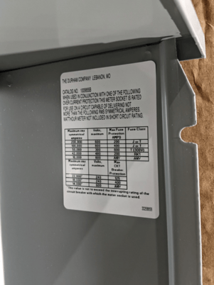 400 Amps, Durham Company Meter Socket Box, 1PH 600V 3W 320A Continuous Lever Bypass - Image 7