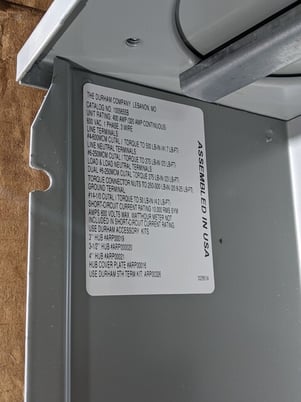400 Amps, Durham Company Meter Socket Box, 1PH 600V 3W 320A Continuous Lever Bypass - Image 8