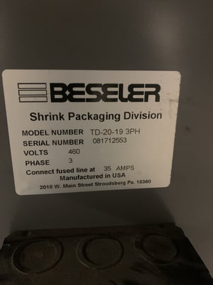Beseler #TD-20-19-3PH, 52" l x 20" w x 9" h heat shr, 120 FPM, 460 V., 3-phase, 60 amps - Image 3