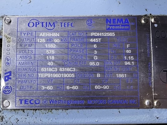 3302 GPM @ 159' TDH, Goulds #3175M, Paper Stock/Process Pump, 125 HP, 1182 RPM, 575 V, 10x12-18 size - Image 7
