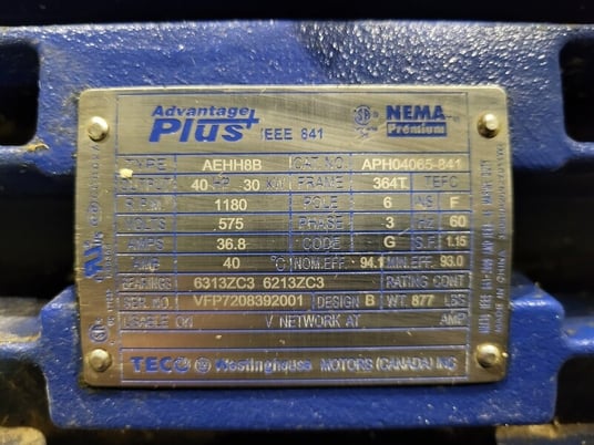 660 GPM @ 147' TDH, Goulds #3175S, Paper Stock/ Process Pump, 40 HP, 1180 RPM, 575 V, 3x6-14 size - Image 8