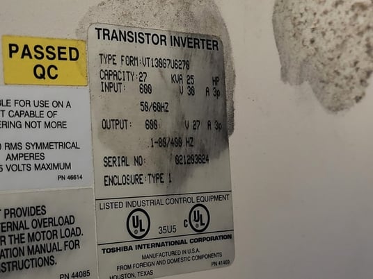 25 HP Toshiba, VT130G7U6270, Transistor Inverter/Variable Speed Drive (VSD), 30 Amps, 600 Volts, 3 phase - Image 2