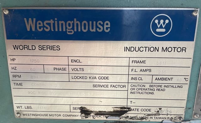 1750 HP 900 RPM Westinghouse, Frame 5611, WPIISB, 4000 Volts (2 available) - Image 2