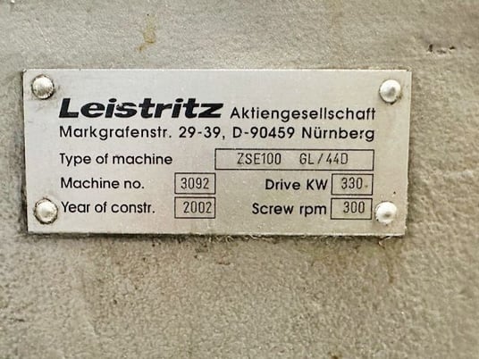 3.93" Leistritz #ZSE-100-GLAAX, co-rotating screw extruder, 442 HP, 1600 RPM DC motor w/SCR Control, 2002 - Image 6